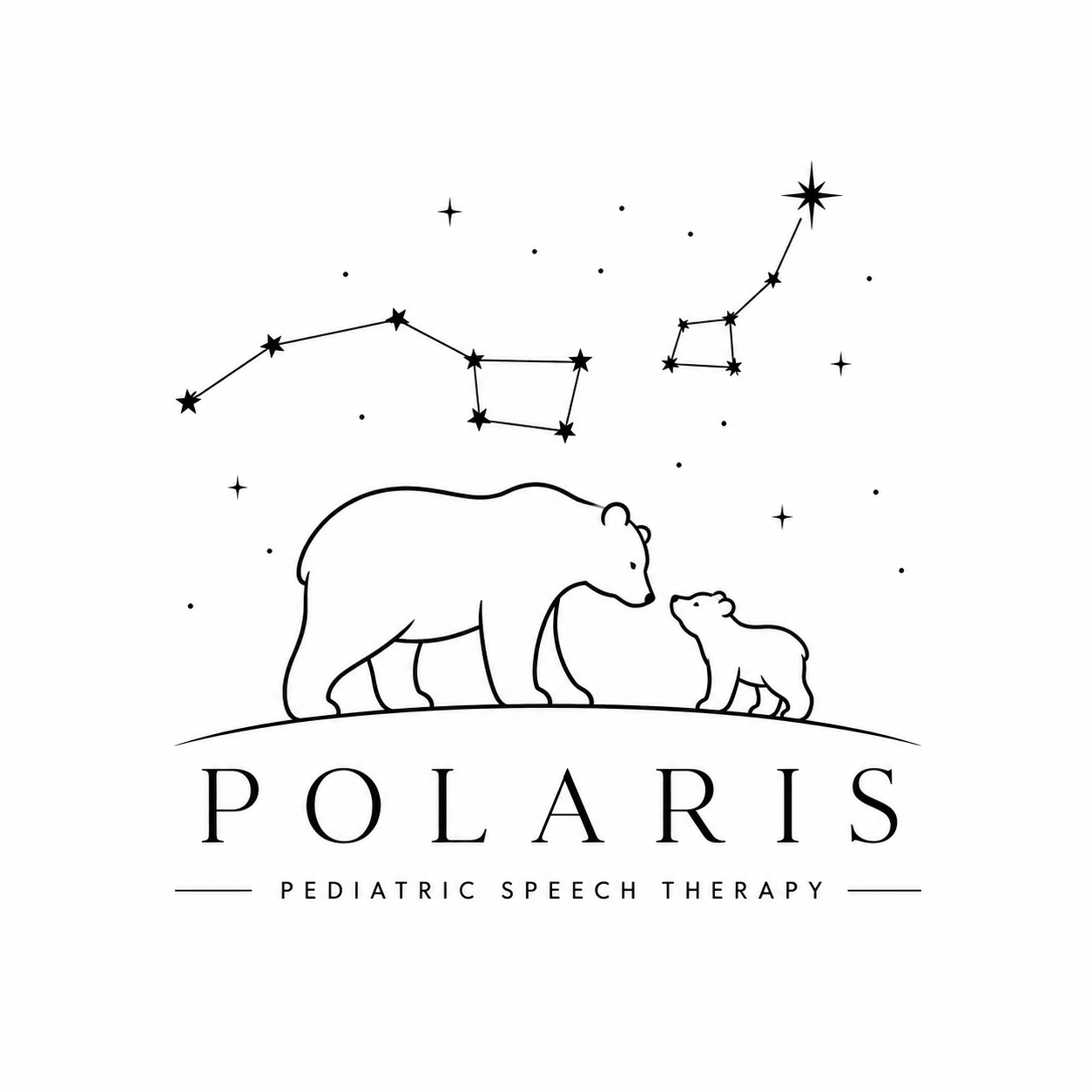 Polaris Pediatric Speech Therapy: a mother bear and cub beneath the North Star